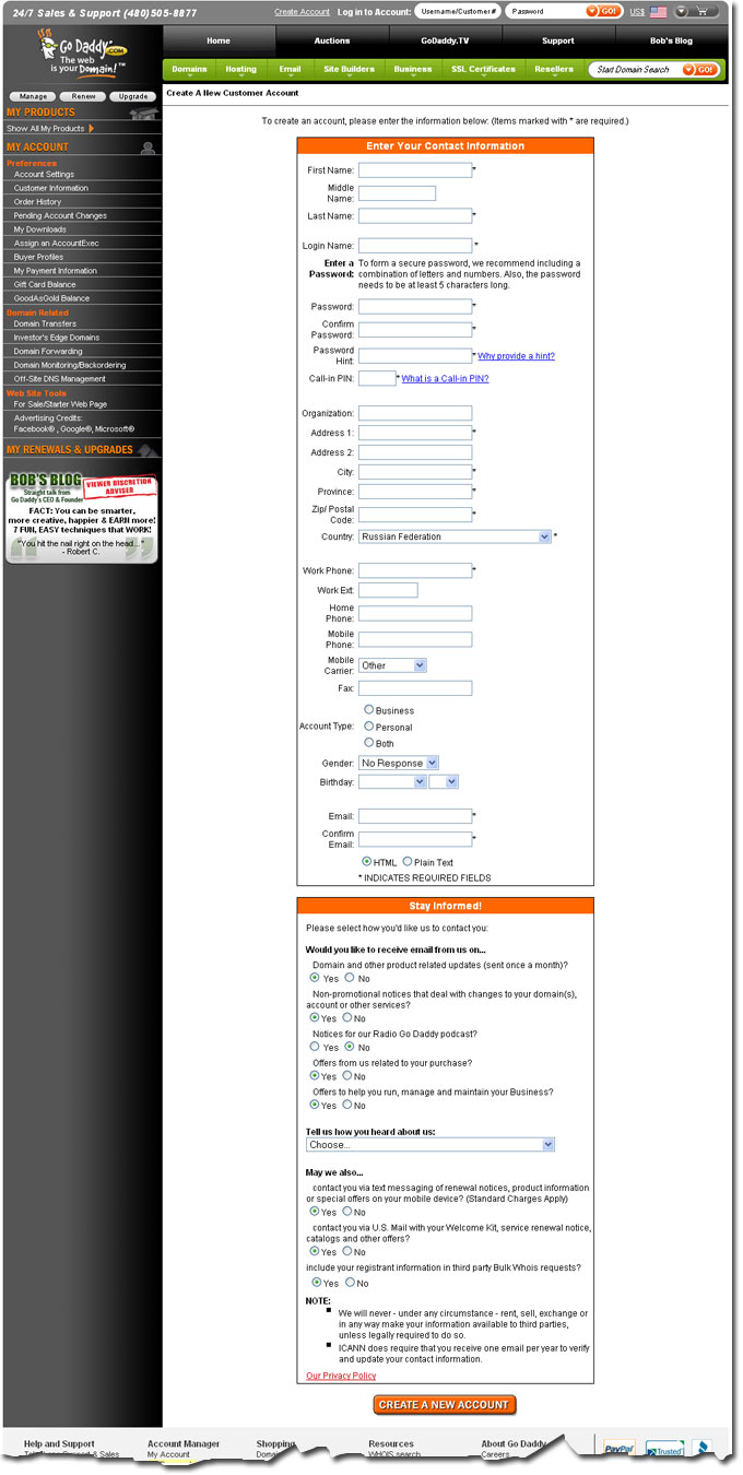 Регистрация в GoDaddy.com Регистрация в GoDaddy.com